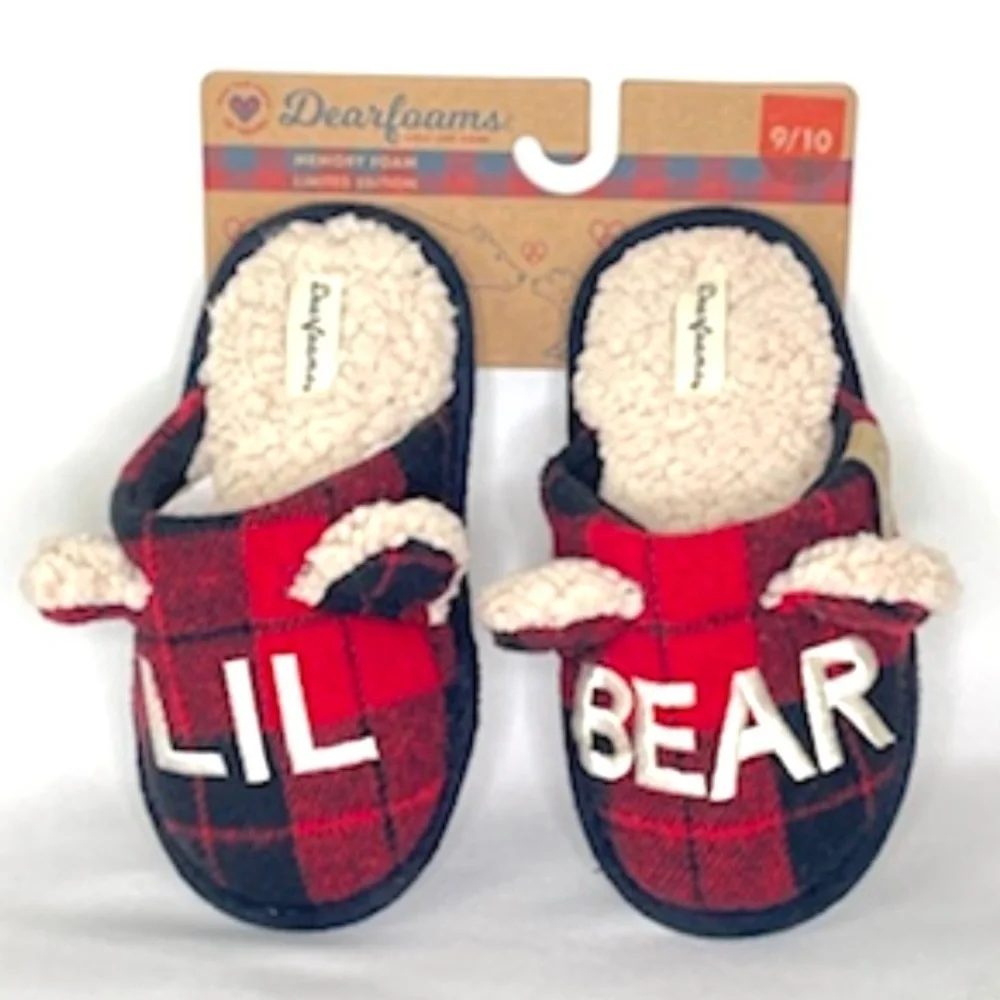 NWT Dearfoams Lil Bear Slippers Limited Edition Buffalo Plaid Size Child’s 9/10